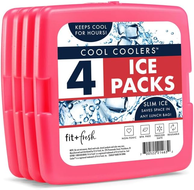 Cool Coolers by Fit + Fresh, Reusable & Long-Lasting Slim Ice Packs, Cold Packs for Lunch Boxes, Ice Packs for Lunch Bags