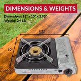 Dual Fuel Portable Stove COMBO, 12K BTU Portable Camping Stoves, w/ 4 x 8 oz. Butane Canister Tin Fuels, Dual Fuel Butane & Propane Stove for Camping, Emergencies & Outdoor Cooking by Grill Boss 90057