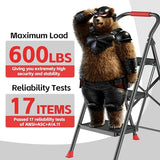 Step Ladder Foldable Folding Stool - for Home Adults Kitchen 3 Stepping Extension Tall Heavy Duty with Handrails - Closet Stepstool Stair Ladders Extendable Stepladder for Indoor House 600Lbs