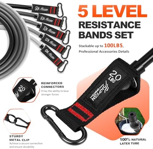 Resistance Bands, Exercise Bands with Handles, Fitness Bands, Workout Bands with Door Anchor and Ankle Straps, for Heavy Resistance Training, Physical Therapy, Shape Body, Yoga, Home Workout Set