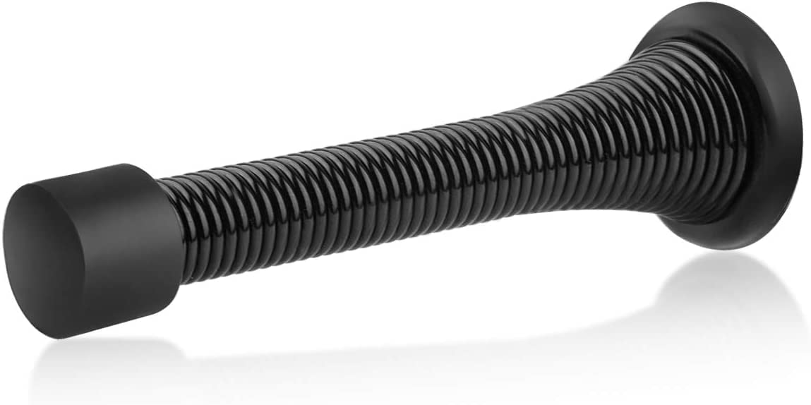 HOMOTEK 52 Pack Black Spring Door Stops,3-1/8" Heavy Duty Door Stop - Flexible Spring Door Stopper with Low Mounted Black Rubber Bumper Tips