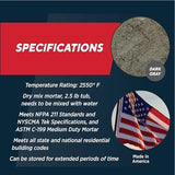 Rutland Dry Mix Refractory Mortar, Masonry & Fire Brick Cement, No Heat Cure Required, Dark Gray, 2550F, 2.5 lb Tub