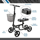 BodyMed Knee Walker for Injuries with Dual Brakes, Detachable Fabric Basket & Knee Pad Cover - Collapsible and Adjustable Scooter, Broken Leg Caddy, Alternative to Crutches