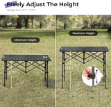 Camping Table Folding Portable Camp Aluminum Fold Up Lightweight Roll Up Table Adjustable Height with Carry Bag Indoor Outdoor for Camping, Picnic, Backyard, BBQ, Patio, Black