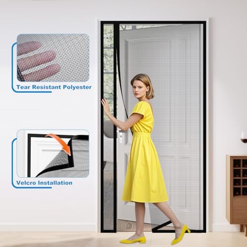 Side Opening Magnetic Screen Door, Fit Door Size 36 x 80 Inch, Reversible Left and Right Screen Door Mesh with Strong Magnet, Actual Mesh Size 38" x 81"