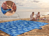 WEKAPO Beach Blanket Waterproof Sandproof Oversized, Extra Large Beach Mat Sand Free, Lightweight & Compact Sand Free Mat with 6 Stakes & 4 Corner Pockets