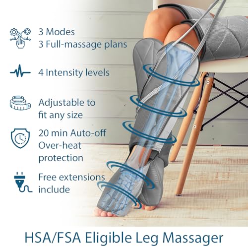 Leg Massager for Circulation - Foot and Calf Massager, Air Compression Leg Wraps Massage Boots Machine for Home Use Leg Massage - scd Machine for Calf, Thigh and Foot Massager, FSA or HSA Eligible