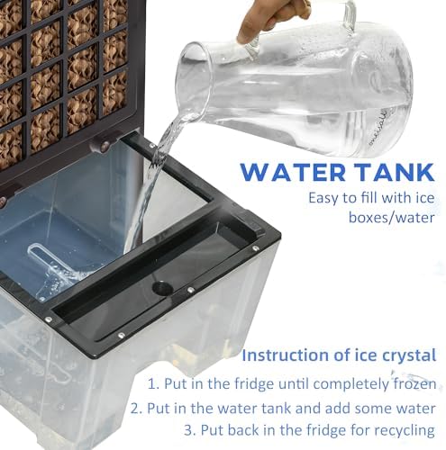 HOMCOM 32" Evaporative Air Cooler, 60° Oscillating, 3-In-1 Ice Cooling Fan, Portable Swamp Cooler with Humidifier, Water Tank for Home Office, 3 Modes, 3 Speeds, 12H Timer, Remote, Black