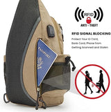 G4Free Canvas Sling Bag Crossbody Backpack with USB Charging Port & RFID Blocking, Hiking Daypack Chest Bag for Women Men