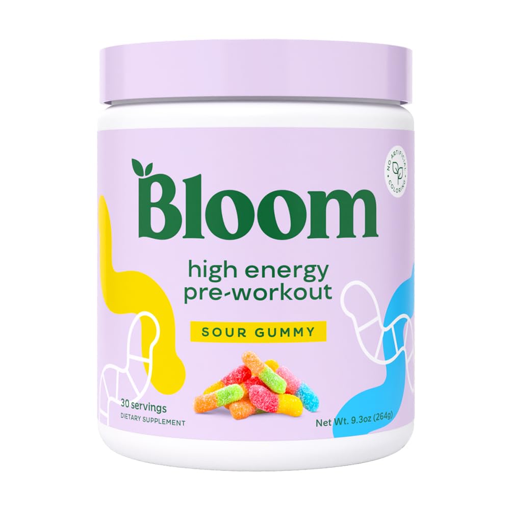 Bloom Nutrition High Energy Pre Workout Powder, Amino Energy with Beta Alanine, Ginseng & L Tyrosine, Natural Caffeine Powder from Green Tea Extract, Sugar Free & Keto Drink Mix (Sour Gummy)