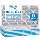 Aerostar 16 3/8 x 21 1/2 x 1 MERV 6 Pleated Air Filter, AC Furnace Air Filter, 6 Pack (Actual Size: 16 3/8"x21 1/2"x3/4")