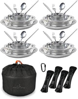Stainless Steel Camping Mess Kit - Person's Complete Picnic & Camp Dish Set, Includes Plate, Bowl, Cup & Utensils