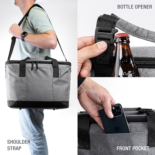 CleverMade Collapsible Cooler Bag 50 Can Beach & Travel Car Cooler, Folding Soft Cooler, Shoulder Strap, Bottle Opener Great Car Coolers for Travel, Cleans Easy, Leak Proof - Gray/Black Gray/Midnight