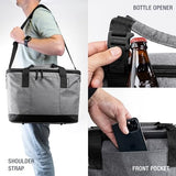 CleverMade Collapsible Cooler Bag 50 Can Beach & Travel Car Cooler, Folding Soft Cooler, Shoulder Strap, Bottle Opener Great Car Coolers for Travel, Cleans Easy, Leak Proof - Gray/Black Gray/Midnight