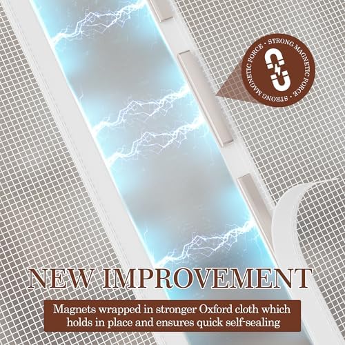 Yotache White Mesh Door Screen with Magnets Fit Doors 36 x 83, Screen Size 38" x 84" with Full Frame Hook&Loop Strip and Special Windproof Hasp Design