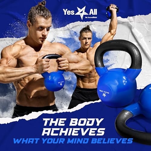 Yes4All 5-65lbs Kettlebells Vinyl Coated Cast Iron for Dumbbell Weights Exercises, Gym, Fitness, Full Body Workout Equipment Push up, Grip and Strength Training