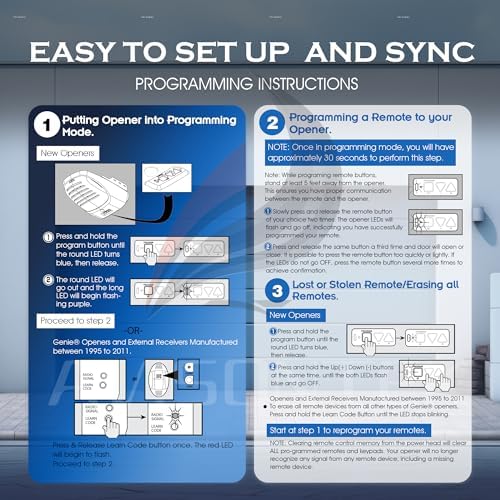 3-Pack Genie Garage Door Opener Remote Replacement, G3T-A/G3T-R/G3T-BX (1997-Current Models), Auto-Seek 315/390MHZ, 3-Year Warranty