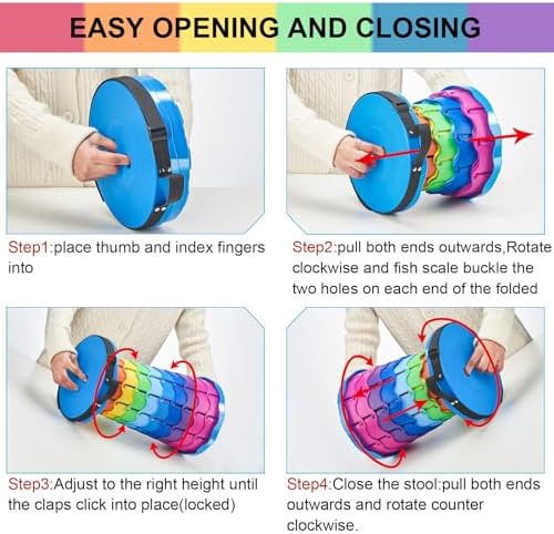 Upgraded Foldable Stool Thickened, Portable Collapsible Stool Retractable Stool for Fishing, Hiking Tours, BBQ, Parties, Outdoor Activities (Rainbow)