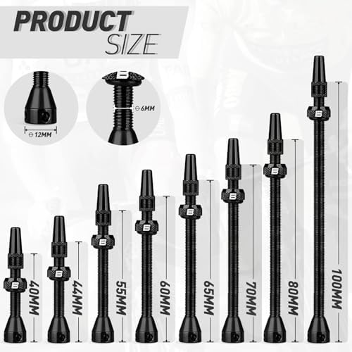 BWSHLF Tubeless Presta Valve Stem 40/44/55/60/65/80/100 mm, Super Light Alloy Presta Valve Stem Kit with Valve Core Remover Tool and Valve Stem Caps - Multiple Color and Size Options(Pair)