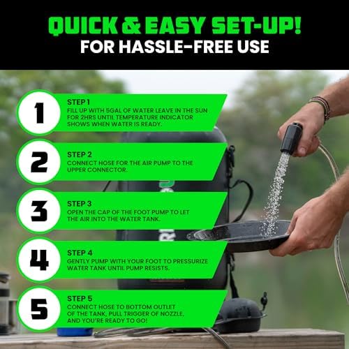 Rhino USA 5 Gal / 20L Portable Solar Camp Shower - Essential for Camping, Festivals, Overlanding, Beach Trips, Outdoor Shower and More!