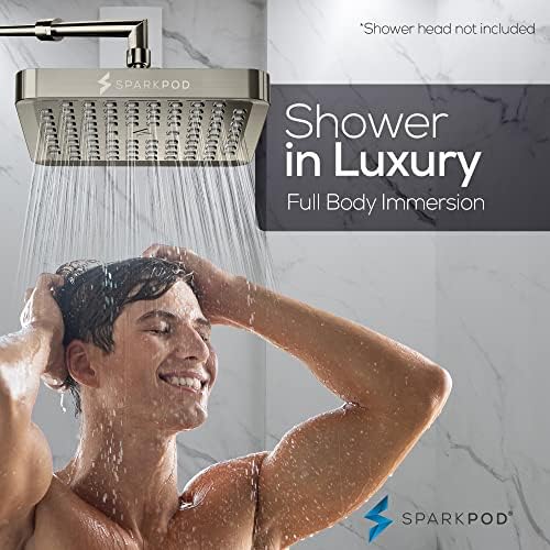 SparkPod Shower Head - High Pressure Rain - Premium Quality Luxury Design - 1-Min Install - Easy Clean Adjustable Replacement for Your Bathroom Shower Heads (Elegant Brushed Nickel, 6 Inch Square)