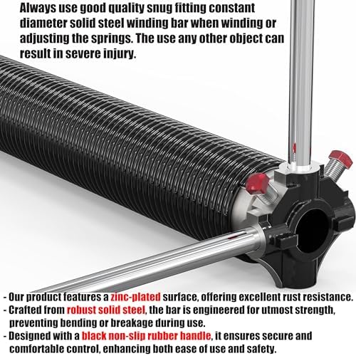 Garage Door Torsion Springs with Non-Slip Winding Bars, Oil-Free Electrophoretic Coated Coil 2-Inch Diameter Spring Set, 1 Pair, 207 X 2'' X 22''