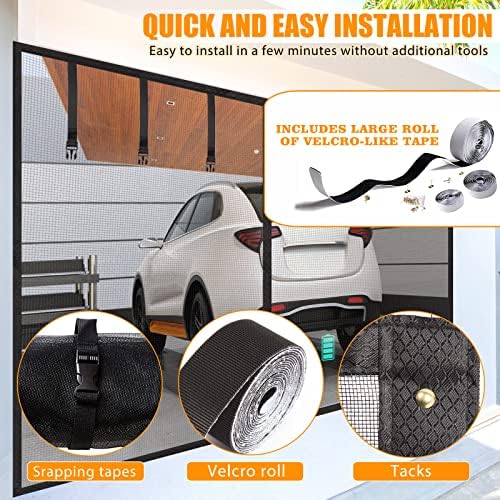 Garage Screen Doors for 2 car garage-18x8FT Fiberglass 3000g/6.7lb Durable Heavy Duty Magnetic Garage Door Screen Retractable Hands Free with 6 Roll Up Straps for Patio Workshop Home Gym Sun Room