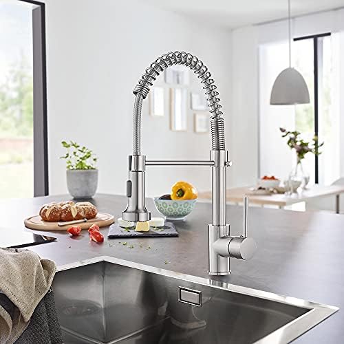 OWOFAN Kitchen Faucet with Pull Down Sprayer Industrial 1 Handle 1 Hole Or 3 Hole Faucet for Farmhouse Camper Laundry Utility Rv Wet Bar Sinks Stainless Steel Brushed Nickel