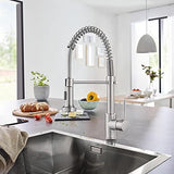 OWOFAN Kitchen Faucet with Pull Down Sprayer Industrial 1 Handle 1 Hole Or 3 Hole Faucet for Farmhouse Camper Laundry Utility Rv Wet Bar Sinks Stainless Steel Brushed Nickel