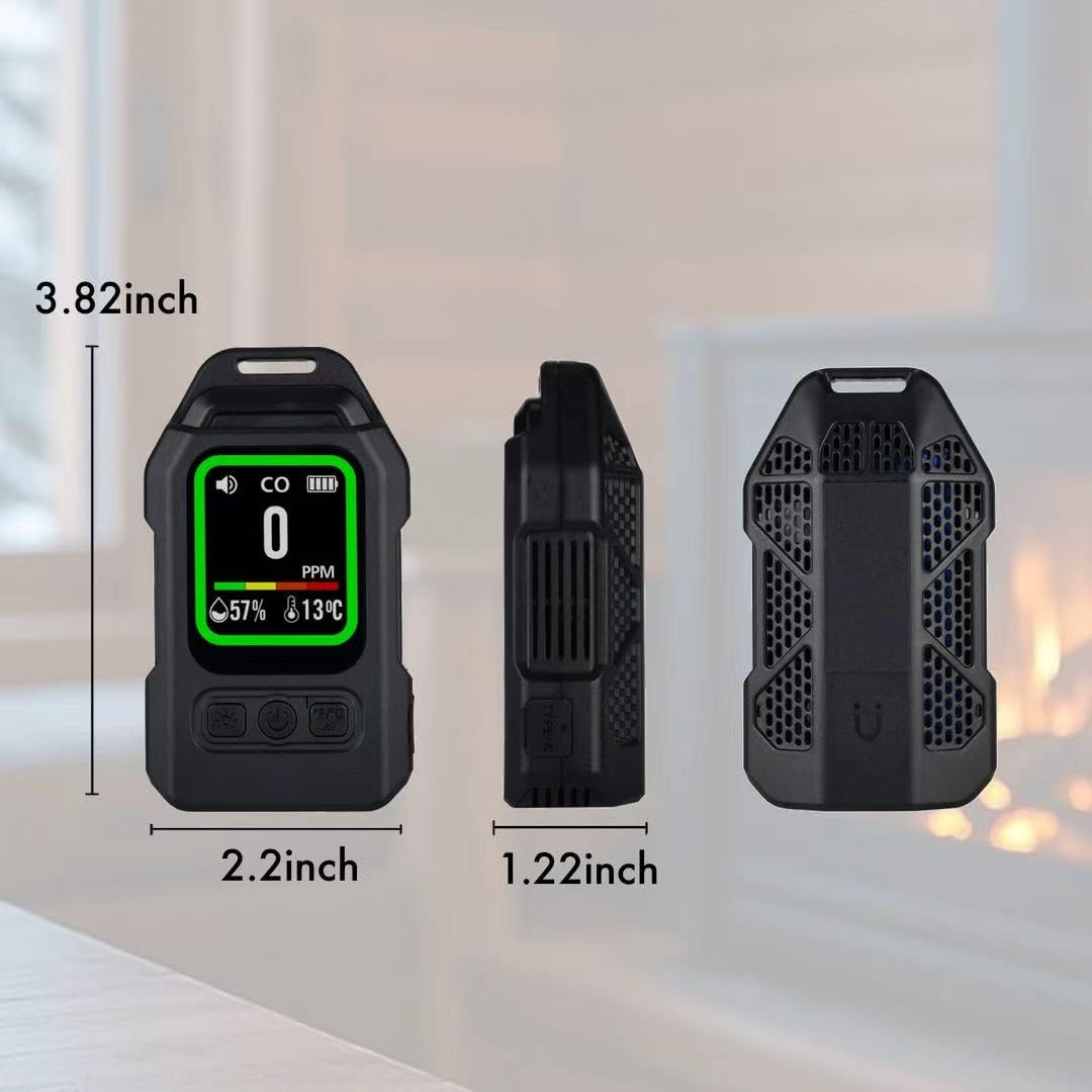Portable 3-in-1 CO Detector with Audible & Visual Alarm, 300H Standby Battery, for Travel, Camping, Car, Hotel, RV - Essential for Travelers and Campers (Black)