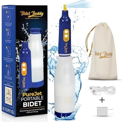BIDET BUDDY® PureJet Portable Bidet for Travel | 400ml/min Flow | 500mAh Battery | 550ML Bottle | IPX7 Waterproof | USB-C Charging | Compact & High-Powered with Strong Pressure (Blue)