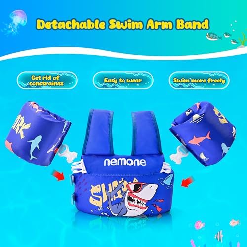 NEMONE Toddler Swim Vest for 22-70 lbs Kids Floaties Swim Jacket with Arm Water Wings for Girls Boys 2 3 4 5 6 7 Years Old Sea Beach Pool