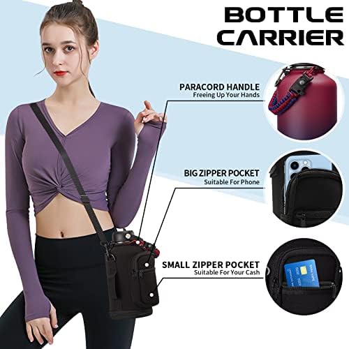 64OZ Vacuum Insulated Water Bottle - Keep Hot Cold Vacuum Flasks with Straw & Spout Lids, Paracord Handle, Water Bottler Carrier Holder & Protective Cup Mat, 1.8L Stainless Steel Water Jug