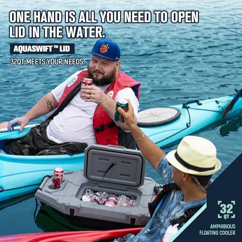 Floating Cooler – 32 QT up to 60 Hours Amphibious Ice Chest - Kayak Camping Coolers for Lake, River, SUP, Fishing, Boat, Pool, Party, Beach & More