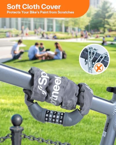 Sportneer Bike Lock: 5 Digit Combination High Security Anti Theft Bike Chain Lock - 3.2/3.6/4ft Heavy Duty Keyless Bicycle Lock for Bike, Motorcycle, Scooter, Door & Gate - 4/6mm Thick, Easy to Use