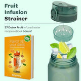 Hydracy Water Bottle with Time Marker -Large BPA Free Water Bottle & No Sweat Sleeve -Leak Proof Gym Bottle with Fruit Infuser Strainer & Times to Drink -Ideal for Fitness Sports & Outdoors