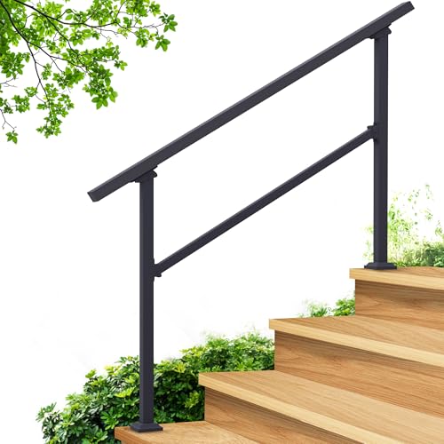 CHR Fence & Rail Hand Rails for Outdoor Steps, 4 Step Handrail & Indoor Stair Railing Kit, Railings for Outdoor Steps and Hand Rails for Seniors for Porch Railing & Deck Hand Rail, 3-4 Step Railing