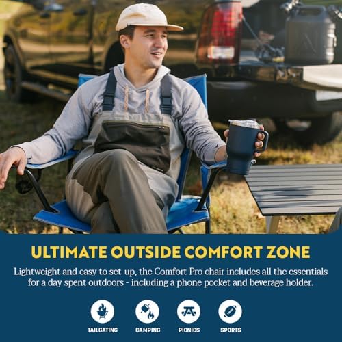 GCI OUTDOOR Comfort Pro Camping Chair | Collapsible Folding Chair with Durable Armrests, Drink Holder & Portable Carry Bag — Heathered Pewter Gray