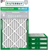 Filterbuy 16x30x2 Air Filter MERV 8 Dust Defense (4-Pack), Pleated HVAC AC Furnace Air Filters Replacement (Actual Size: 15.69 x 29.69 x 1.75 Inches)