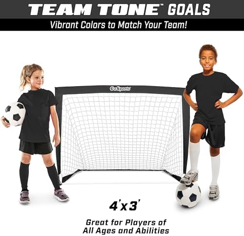GoSports Portable Soccer Goals for Kids - 13 Color Options - Choose 4 x 3 ft or 6 x 4 ft - Team Tone Pop Up Nets for Backyard