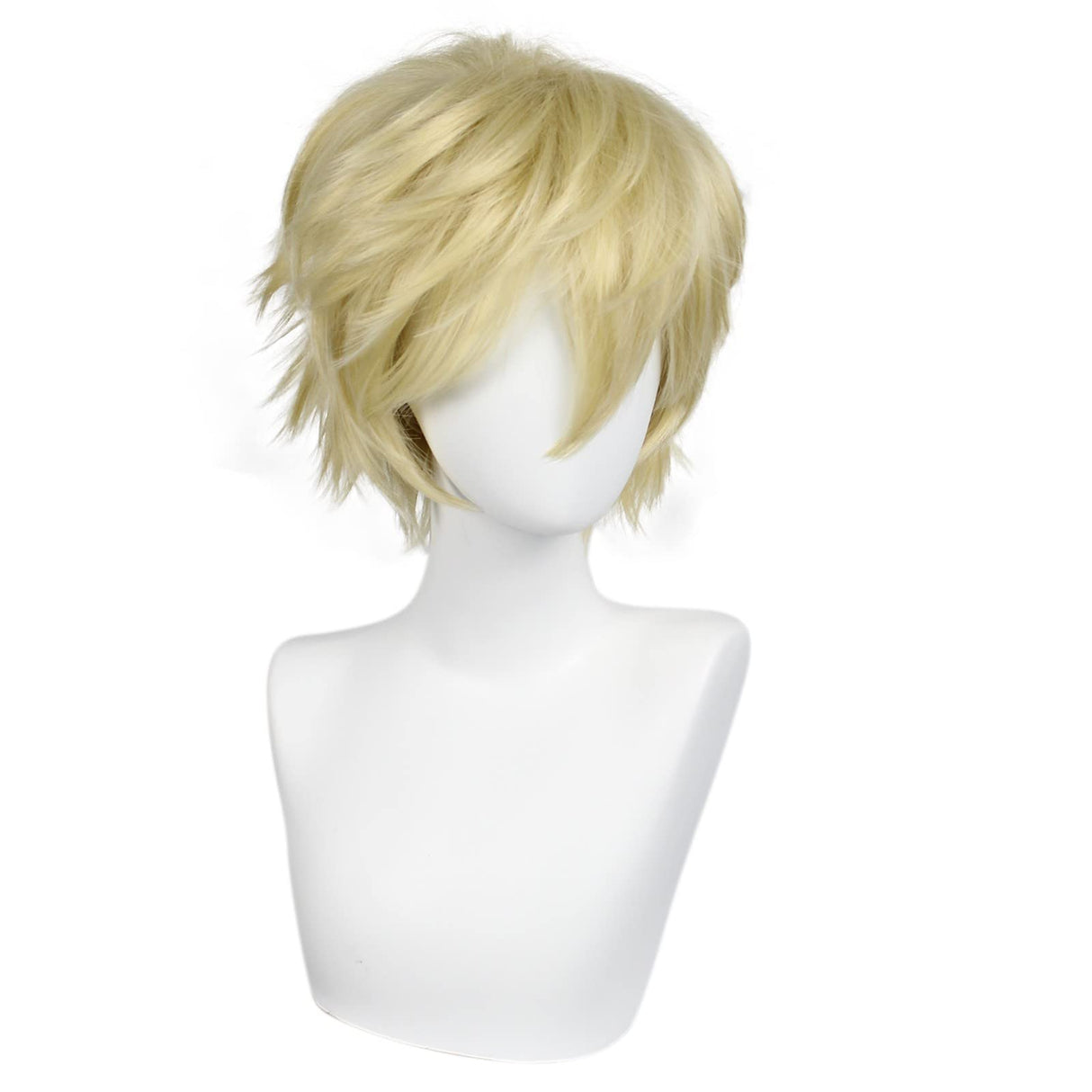 ANOGOL Hair Cap + Short Blonde Men's Wigs Golden Cosplay Wig Light Blonde Wigs Gilgamesh Blond Cosplay Wig for Halloween Christmas Event Costume Short Blonde Hair for Party