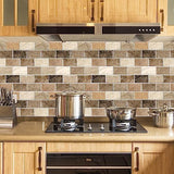 URCOLOR 10-Sheet Stick on Backsplash for Kitchen,12"x12" Peel and Stick Self Adhesive Wall Tiles Back Splashes for Bathroom Brown Marble Look