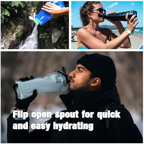 Vapur Flexible, Collapsible Wide Mouth Anti-Bottle with Detachable Carabiner, 34 Ounce, Night Blue, Pack of 2