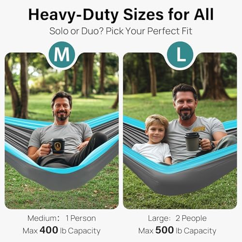 Kootek Camping Hammock 500 lbs Capacity, Portable Hammocks with Tree Straps & Attached Carry Bag, Camping Essentials Gear, Perfect for Outside Indoor Hiking Beach Backpack Travel