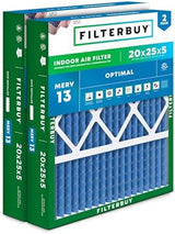 Filterbuy 20x25x5 Air Filter MERV 13 Optimal Defense (2-Pack), Pleated HVAC AC Furnace Air Filters for Honeywell FC100A1037, Lennox X6673, Carrier, & More (Actual Size: 19.88 x 24.75 x 4.38 Inches)