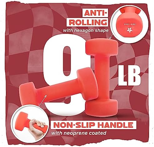 Yes4All Neoprene Coated Dumbbell Hand Weight Sets of 2 - Multiple Weight Options with 15 Colors, Anti-roll, Anti-Slip, Hexagon Shape