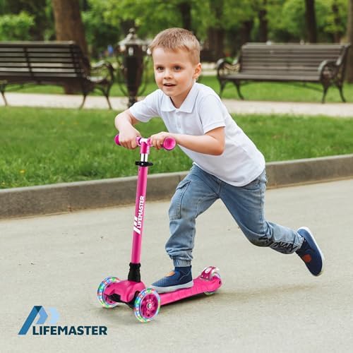 Kids Scooter – Children and Toddler 3 Wheel Kick Scooter – LED Wheel Lights Illuminate When Rolling– Adjustable Handlebar – Indoor and Outdoor