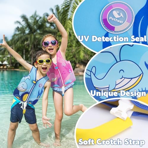 Pottwal Swim Vest for Kids - Swim Jacket for 1-2 Years (24-33LBS) - Buoyancy Aid Made of Neoprene & EPE - with Adjustable Crotch Strap