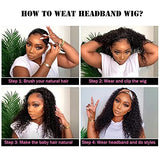 Lauberita Headband Wig Human Hair Wigs 18 Inch Wear and Go Glueless Wig Curly Deep Wave Headband Wig Natural Color