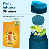 Hydracy Water Bottle with Time Marker -Large BPA Free Water Bottle & No Sweat Sleeve -Leak Proof Gym Bottle with Fruit Infuser Strainer & Times to Drink -Ideal for Fitness Sports & Outdoors